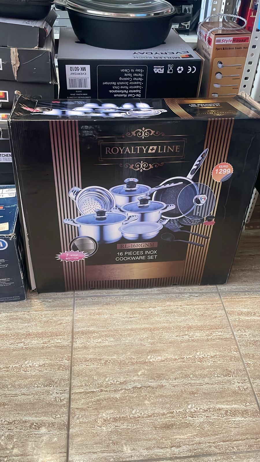 Royality line طقم طناجر ستانلس غطاء ازرق